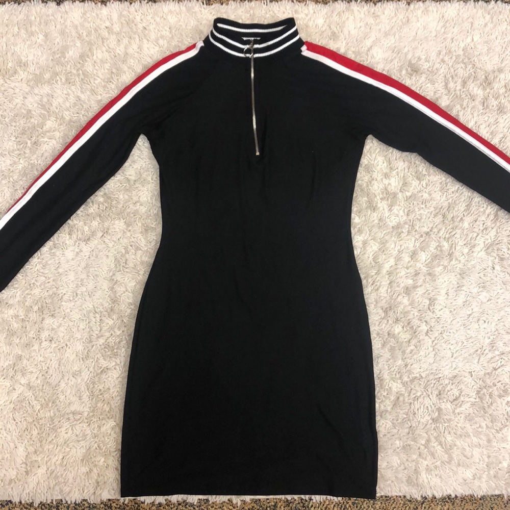 Fashion Nova ZipUp Stripped Long Sleeve Mini Dress